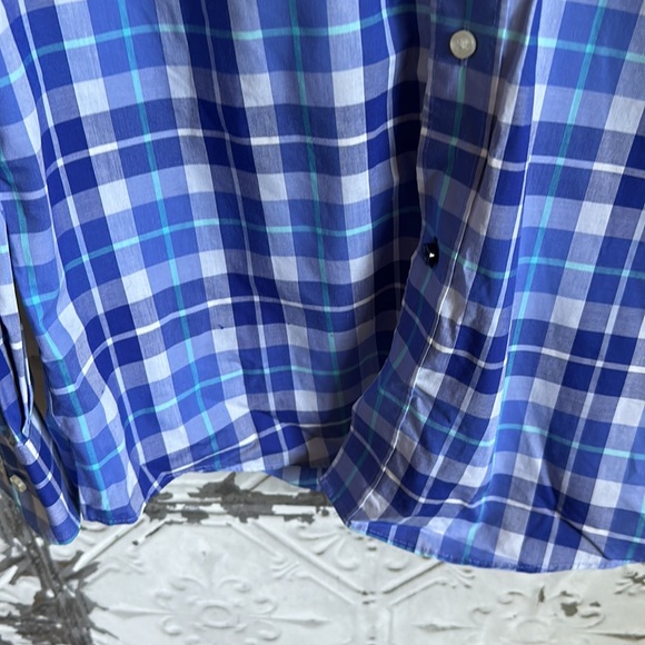 Tommy Hilfiger blue plaid dress up shirt - Picture 3 of 5